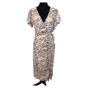 New ~ LEITH NORDSTROM ~ Women's Cream Black Animal Print Wrap Dress Size S